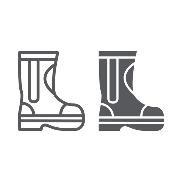 Ligne de bottes en caoutchouc de feu et icône de glyphe, pompier et vêtements, signe de bottes de pompier, graphiques vectoriels, un motif linéaire sur un fond blanc . — Image vectorielle