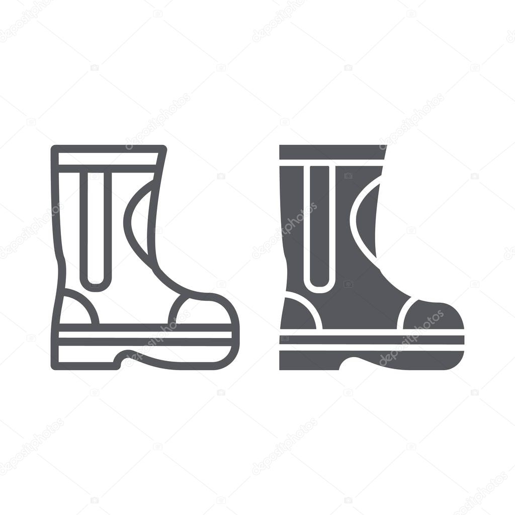 Fire rubber boots line and glyph icon, fireman and clothes, firefighter boots sign, vector graphics, a linear pattern on a white background.