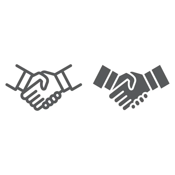 Handshake-Linie und Glyphen-Symbol, Shake und Agreement, Diplomatie-Zeichen, Vektorgrafik, ein lineares Muster auf weißem Hintergrund. — Stockvektor