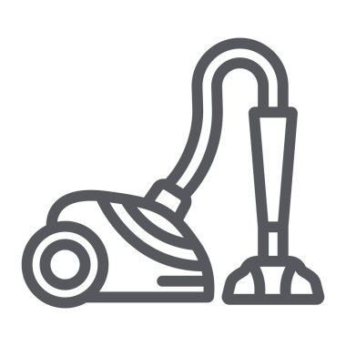 Elektrikli süpürge çizgi simgesi, cihaz ve ev, hoover işareti, vektör grafikleri, beyaz arka plan üzerinde doğrusal bir desen.