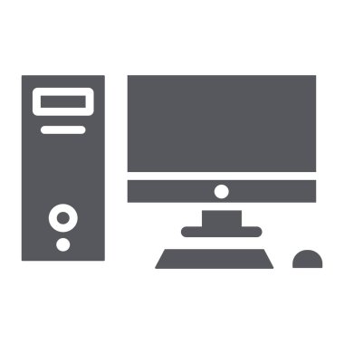 Bilgisayar glyph simgesi, masaüstü ve monitör, pc işareti, vektör grafikleri, beyaz arka plan üzerinde sağlam bir desen.