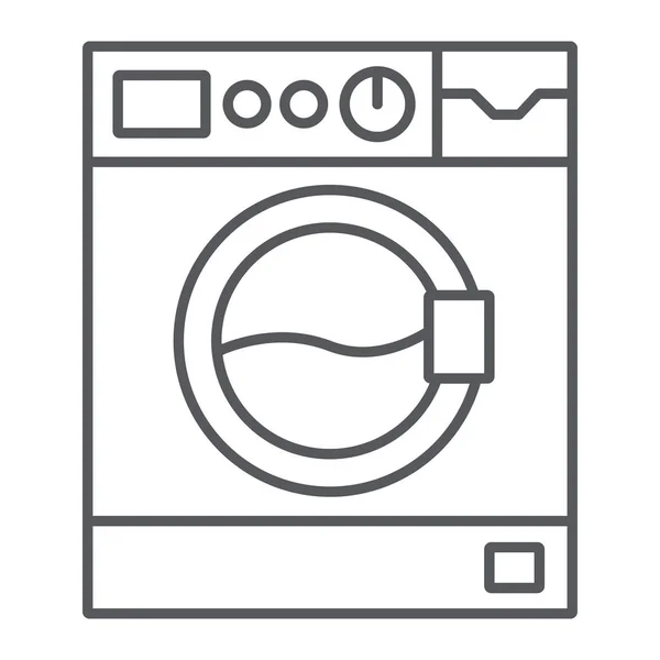 Máquina de lavar ícone linha fina, aparelho e lavagem, sinal de lavanderia, gráficos vetoriais, um padrão linear em um fundo branco . — Vetor de Stock