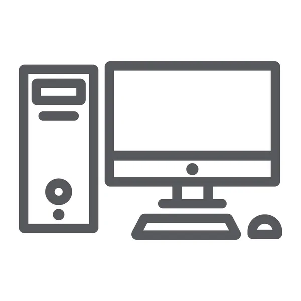 Ícone de linha de computador, desktop e monitor, sinal de PC, gráficos vetoriais, um padrão linear em um fundo branco . — Vetor de Stock