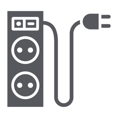 Elektrik uzantısı glyph simgesi, enerji ve fiş, soket işareti, vektör grafikleri, beyaz arka plan üzerinde sağlam bir desen.
