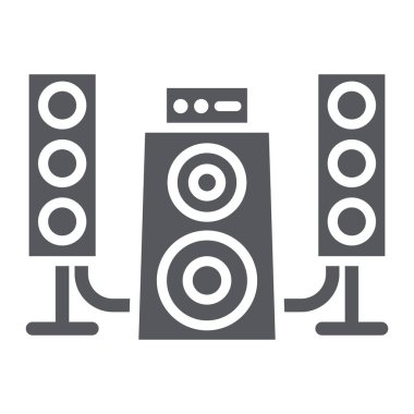 Hoparlör sistemi glyph simgesi, ses ve hoparlör, müzik sistemi işareti, vektör grafikler, beyaz bir arka plan üzerinde sağlam bir desen.