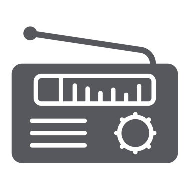 Radyo alıcısı glyph simgesi, medya ve yayın, hoparlör işareti, vektör grafikleri, beyaz arka plan üzerinde sağlam bir desen.