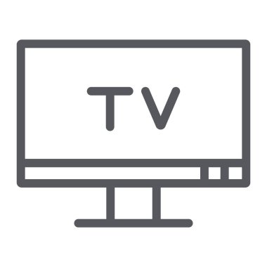 Tv çizgi simgesi, ekran ve ekran, televizyon işareti, vektör grafikleri, beyaz arka plan üzerinde doğrusal desen.