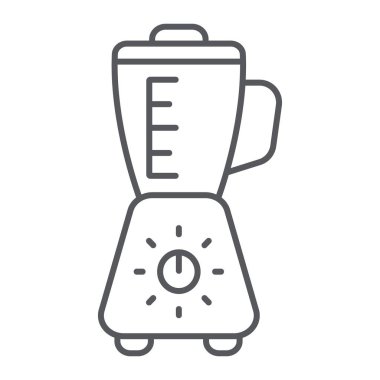 Blender ince çizgi simgesi, cihaz ve mutfak, mikser işareti, vektör grafikleri, beyaz arka plan üzerinde doğrusal bir desen.