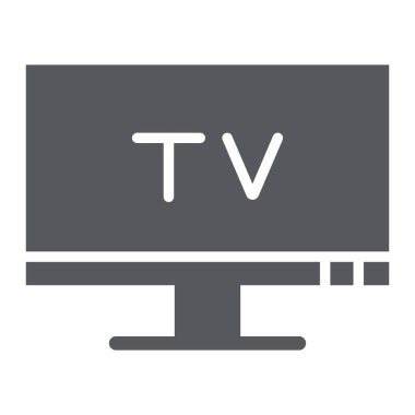 Tv glyph simgesi, ekran ve ekran, televizyon işareti, vektör grafikleri, beyaz arka plan üzerinde sağlam bir desen.