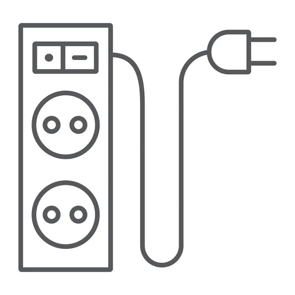 Extension électrique icône de ligne mince, énergie et fiche, signe de prise, graphiques vectoriels, un motif linéaire sur un fond blanc . — Image vectorielle