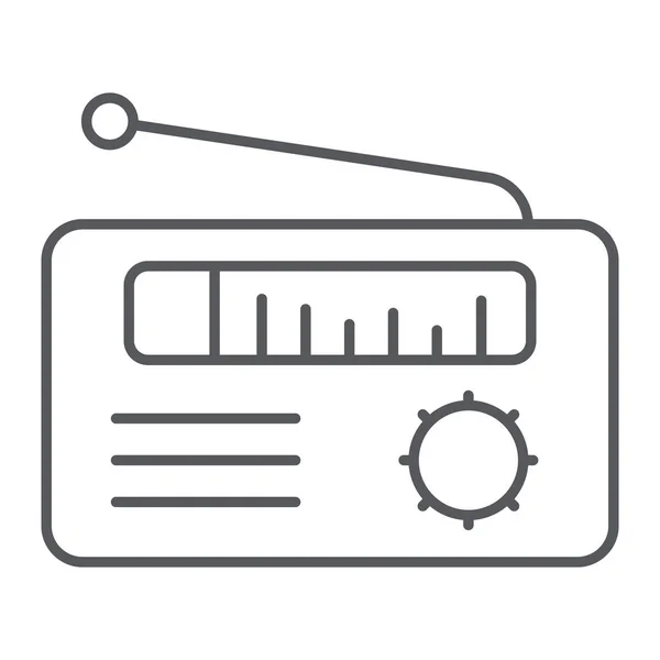 Icono de línea delgada del receptor de radio, medios de comunicación y difusión, señal de altavoz, gráficos vectoriales, un patrón lineal sobre un fondo blanco . — Vector de stock