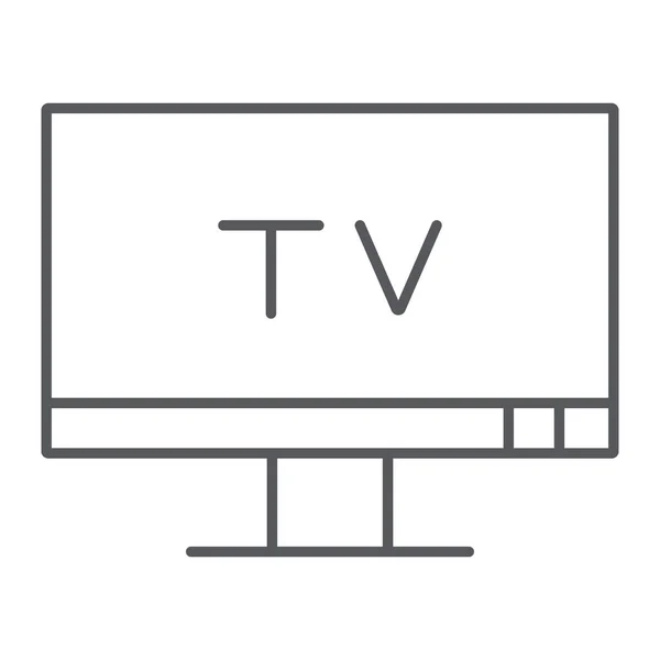 TV thin line icon, screen and display, television sign, vector graphics, a linear pattern on a white background. — Stock Vector