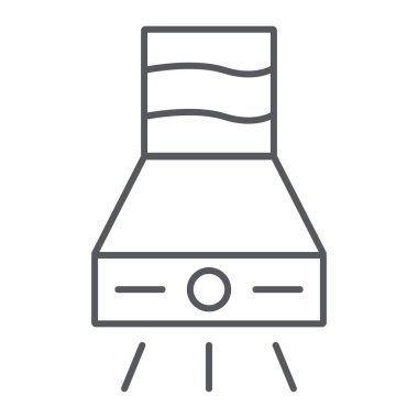 Egzoz kaputu ince çizgi simgesi, fan ve mutfak, çıkarıcı başlık işareti, vektör grafikleri, beyaz arka plan üzerinde doğrusal bir desen.