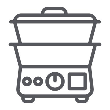 Çift kazan çizgi simgesi, mutfak ve aletleri, ocak işareti, vektör grafik, beyaz bir arka plan üzerinde doğrusal desen.