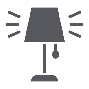 Masa lambası glyph simgesi, cihaz ve mobilya, ışık işareti, vektör grafikler, beyaz arka plan üzerinde sağlam bir desen.