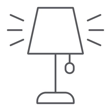 Masa lambası ince çizgi simgesi, cihaz ve mobilya, ışık işareti, vektör grafikleri, beyaz arka plan üzerinde doğrusal bir desen.