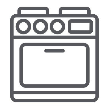 Fırın hattı simgesi, cihaz ve pişirme, ocak işareti, vektör grafikleri, beyaz arka plan üzerinde doğrusal bir desen.