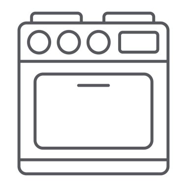 Fırın ince çizgi simgesi, cihaz ve pişirme, ocak işareti, vektör grafikleri, beyaz arka plan üzerinde doğrusal bir desen.