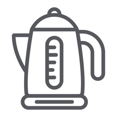 Elektrikli su ısıtıcısı çizgi simgesi, mutfak ve mutfak eşyaları, çaydanlık işareti, vektör grafikleri, beyaz arka plan üzerinde doğrusal bir desen.