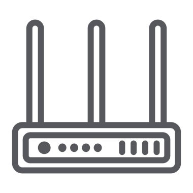 Wifi router satır simgesi, ağ ve bağlantı, İnternet işareti, vektör grafikleri, beyaz arkaplan üzerinde doğrusal desen.