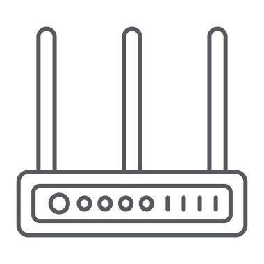 Wifi router ince çizgi simgesi, ağ ve bağlantı, İnternet işareti, vektör grafikleri, beyaz arkaplan üzerinde doğrusal bir desen.