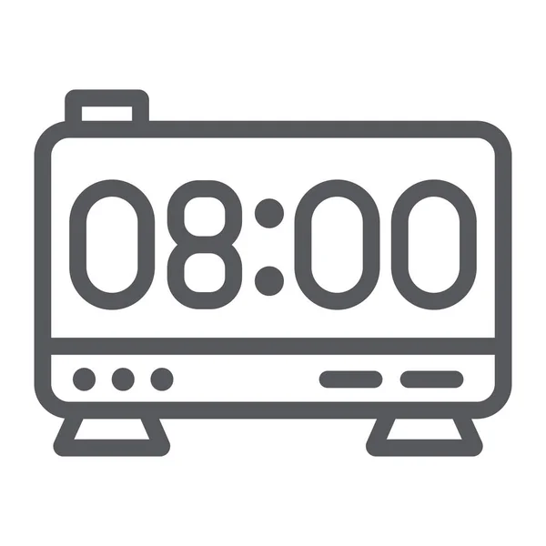 Icono electrónico de línea de reloj despertador, digital y hora, signo de visualización del reloj, gráficos vectoriales, un patrón lineal sobre un fondo blanco . — Vector de stock