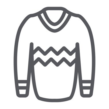 Pullover çizgi simgesi, giysi ve moda, kazak işareti, vektör grafik, beyaz bir arka plan üzerinde doğrusal bir desen.
