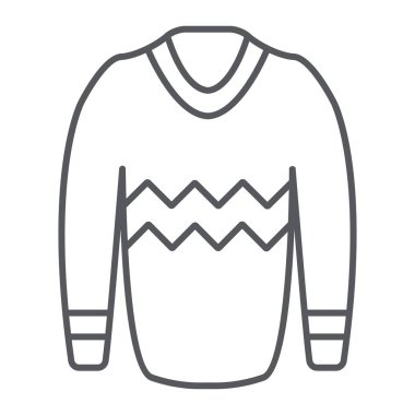 Pullover ince çizgi simgesi, giysi ve moda, kazak işareti, vektör grafik, beyaz bir arka plan üzerinde doğrusal bir desen.