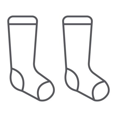 Çorap ince çizgi simgesi, giysi ve moda, çorap işareti, vektör grafik, beyaz bir arka plan üzerinde doğrusal bir desen.