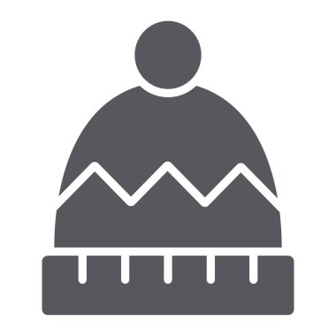 Kışlık şapka sembolü, giysi ve aksesuar, sıcak başlık işareti, vektör grafikleri, beyaz arkaplanda katı bir desen.