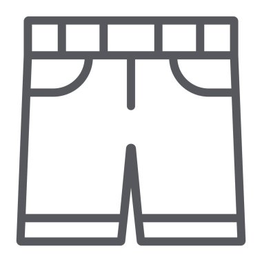 Şort çizgi simgesi, giysi ve yaz, pantolon işareti, vektör grafikler, beyaz bir arka plan üzerinde doğrusal bir desen.