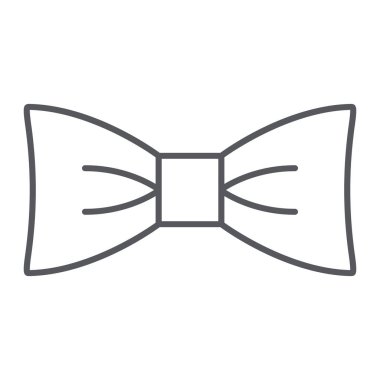 Papyon ince çizgi simgesi, giysi ve aksesuar, kelebek düğüm işareti, vektör grafikleri, beyaz arka plan üzerinde doğrusal bir desen.