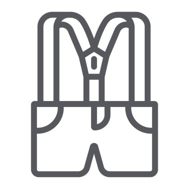 Pantolon çizgi simgesi, giysi ve aksesuar, tulum işareti, vektör grafik, beyaz bir arka plan üzerinde doğrusal desen ile Askıları.