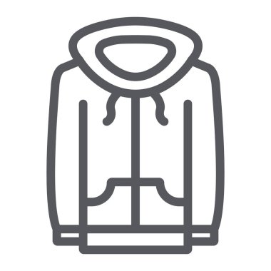 Sweatshirt çizgi simgesi, giysi ve spor, kapüşonlu işareti, vektör grafik, beyaz bir arka plan üzerinde doğrusal desen.