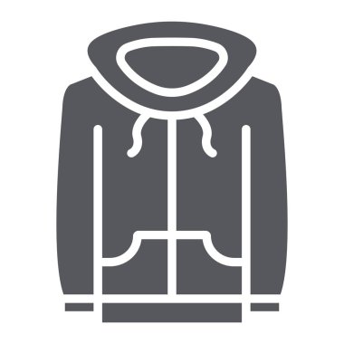 Sweatshirt glyph simgesi, giysi ve spor, kapüşonlu işareti, vektör grafik, beyaz bir arka plan üzerinde sağlam bir desen.