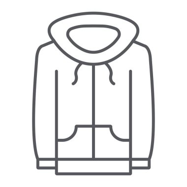 Sweatshirt ince çizgi simgesi, giysi ve spor, kapüşonlu işareti, vektör grafik, beyaz bir arka plan üzerinde doğrusal bir desen.