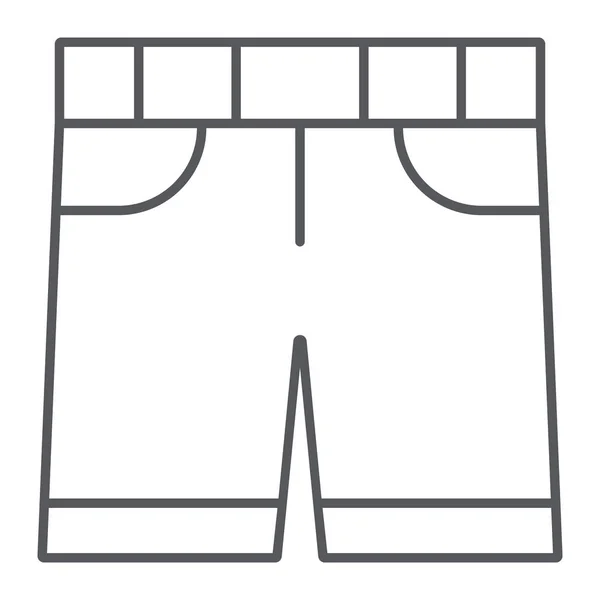 Shorts ícone de linha fina, roupas e verão, sinal de calças, gráficos vetoriais, um padrão linear em um fundo branco . — Vetor de Stock