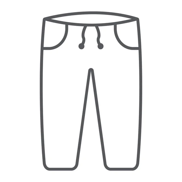 Ikon garis tipis celana, pakaian dan olahraga, tanda celana, grafik vektor, pola linear pada latar belakang putih . - Stok Vektor