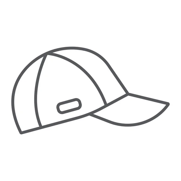 キャップ細い線のアイコン、服やアクセサリー、スポーツ帽子のサイン、ベクトルグラフィックス、白い背景に線形パターン. — ストックベクタ