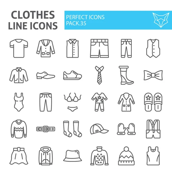 Conjunto de iconos de línea de ropa, colección de símbolos de ropa, bocetos vectoriales, ilustraciones de logotipos, carteles de desgaste paquete de pictogramas lineales aislados sobre fondo blanco . — Vector de stock