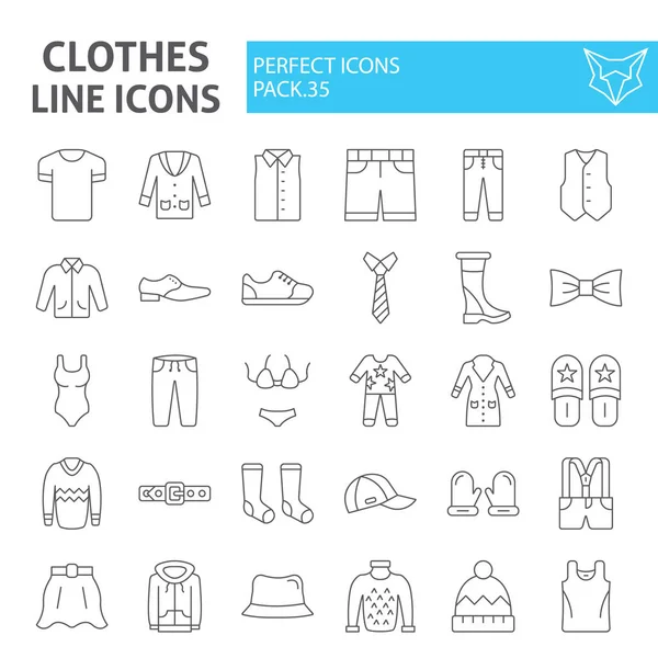 Conjunto de iconos de línea delgada de ropa, colección de símbolos de ropa, bocetos vectoriales, ilustraciones de logotipos, carteles de desgaste paquete de pictogramas lineales aislados sobre fondo blanco . — Vector de stock