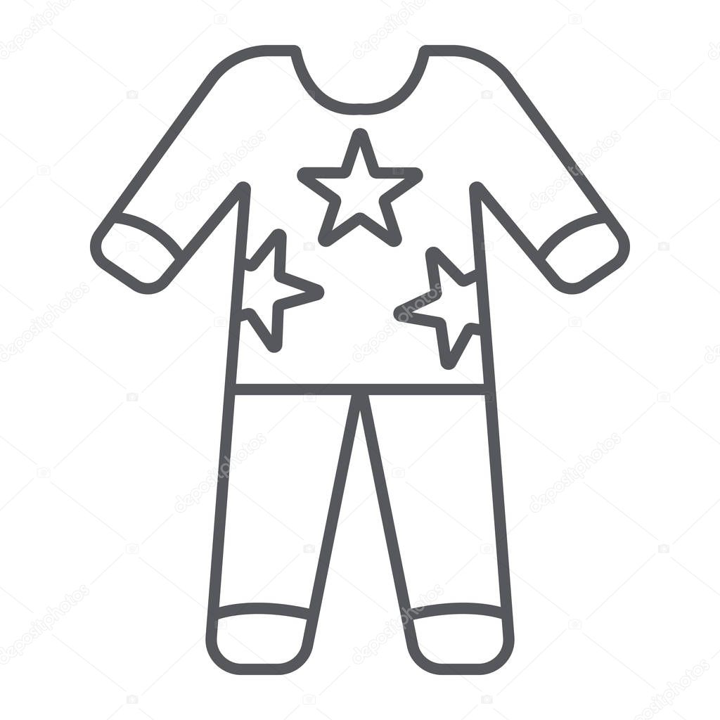 Pajamas thin line icon, clothes and nightwear, pyjama sign, vector graphics, a linear pattern on a white background, eps 10.