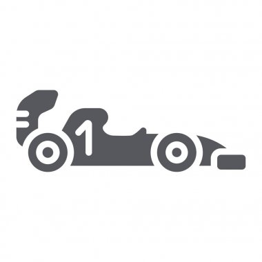 Formula 1 glyph simgesi, spor ve otomobil, yarış arabası işareti, vektör grafik, beyaz bir arka plan üzerinde sağlam bir desen.