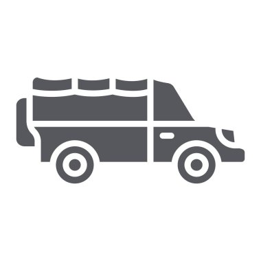 Safari araba glyph simgesi, ulaşım ve otomatik, suv işareti, vektör grafik, beyaz bir arka plan üzerinde sağlam bir desen.