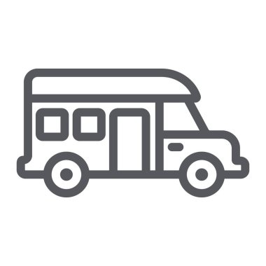 Motorhome çizgi simgesi, taşıma ve otomatik, römork işareti, vektör grafikleri, beyaz arka plan üzerinde doğrusal bir desen.