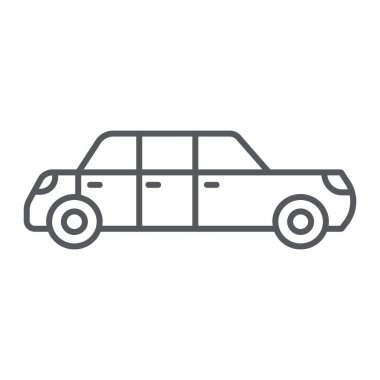 Limuzin ince çizgi simgesi, lüks ve otomobil, limuzin işareti, vektör grafikleri, beyaz arka plan üzerinde doğrusal bir desen.