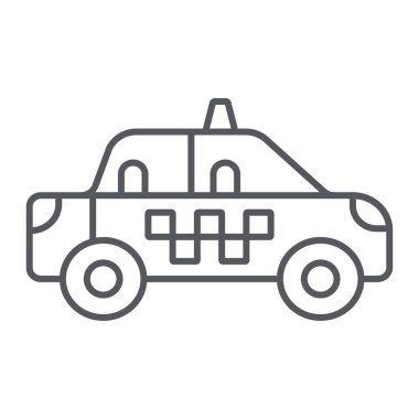 Taksi ince çizgi simgesi, ulaşım ve otomatik, kabin işareti, vektör grafikleri, beyaz arka plan üzerinde doğrusal bir desen.