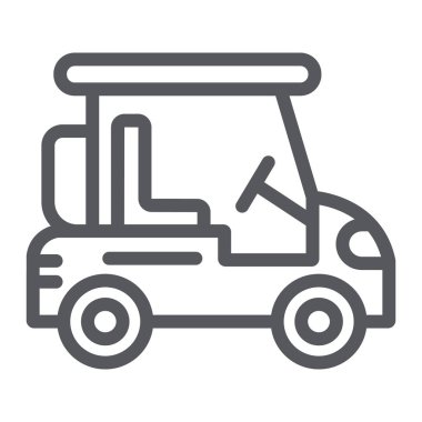 Golf arabası çizgi simgesi, ulaşım ve otomatik, golf araba işareti, vektör grafik, beyaz bir arka plan üzerinde doğrusal bir desen.