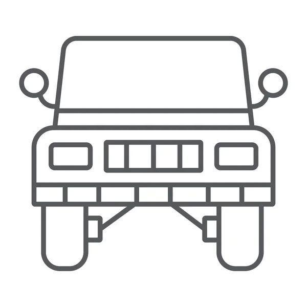 ジープの細い線のアイコン、輸送と自動、SUV記号、ベクトルグラフィックス、白い背景に線形パターン. — ストックベクタ