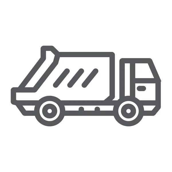 ごみ収集車のラインアイコン、輸送と自動、廃棄物ローリーサイン、ベクトルグラフィックス、白い背景に線形パターン. — ストックベクタ